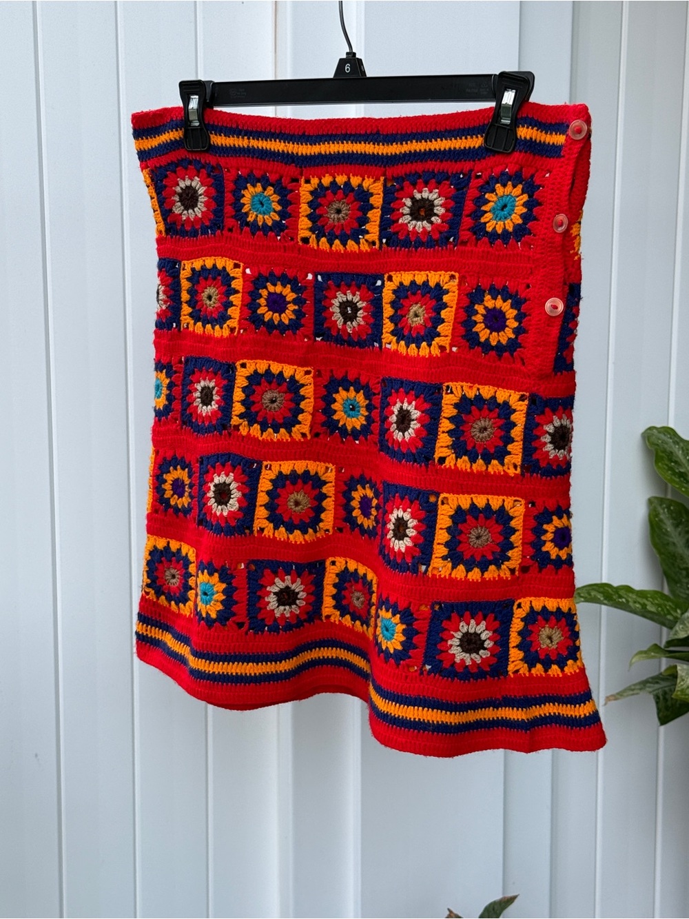 Handmade Crochet granny square midi red boho Skirt cottagecore Y2K festival twee